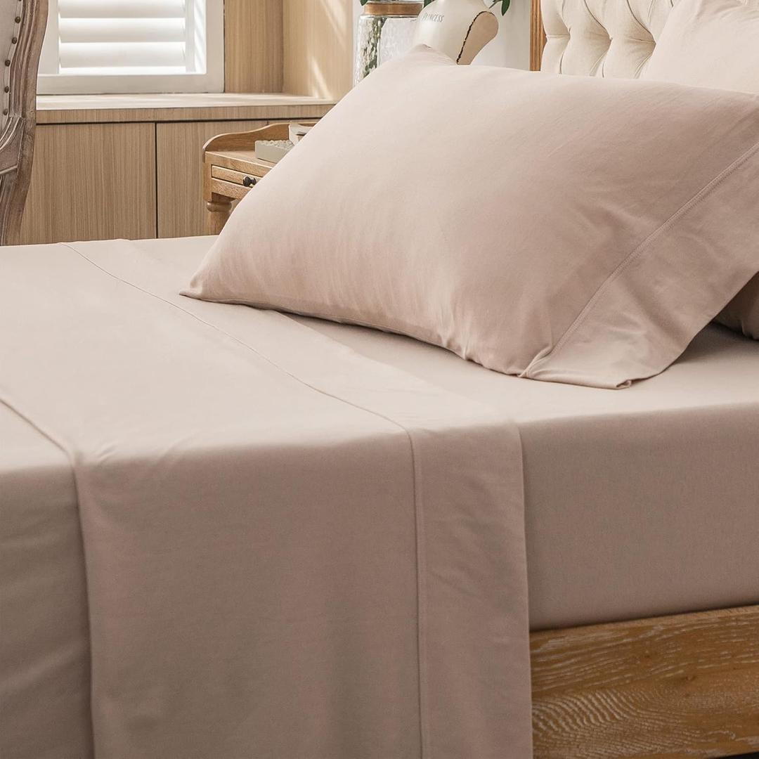 PURE ERA Jersey Knit Flat Sheet Only Solid Dark Beige King | 100% Cotton, T Shirt Soft, Breathable, Stretchy, Machine Washable, Modern and Casual