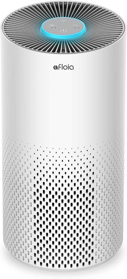 Afloia Air Purifiers for Home Bedroom Large Room Up to 1076 Ft, 3-Stage Filter Cleaner Odor Eliminator, Remove Pets Dust Dander Hair Allergy Mold Pollen Smoke Smell, Quiet 22 dB, 7 Colors Night Light (White)