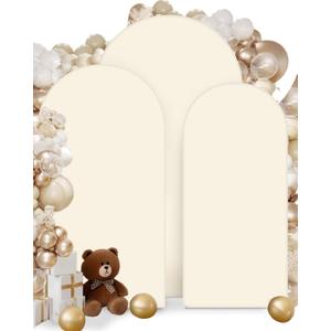 Hemmotop Beige Arch Backdrop Cover Set, 3-Piece (6ft/ 6.6ft/ 7.2ft) Wedding Arch Cover Stretchy Backdrop, Spandex Arched Stand Background Covers for Baby Shower Birthday Graduation Party