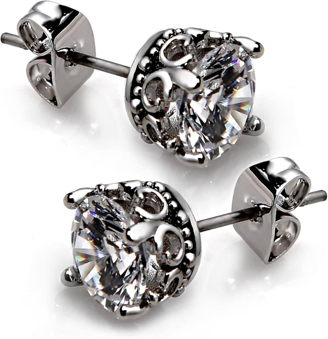 Retro Dark Shadow Stud Earrings, Hypoallergenic Stainless Steel Cubic Zirconia Earrings