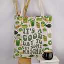 MAOFAED Its A Good Day To Get Some Matcha Canvas Tote Bag Matcha Lover Gift Shoulder Bag Handbag For Shopping Travel