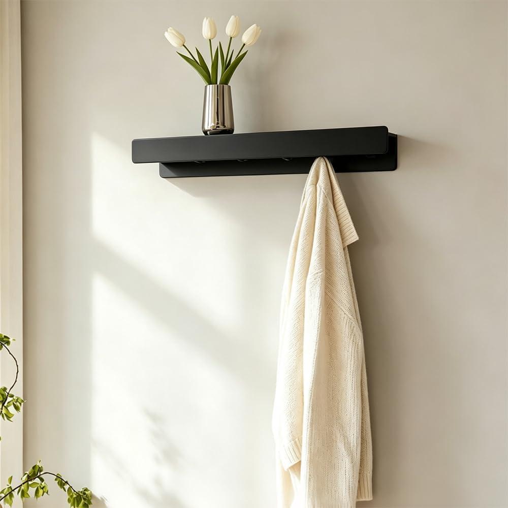 Coat Rack Wall Mount, 2-in-1 Wall Floating Shelf with 6 Hidden Coat Hooks