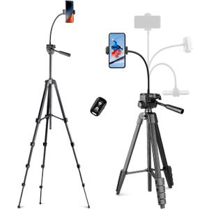 Aureday Phone Tripod, 82" Tripod for iPhone with Flexible Gooseneck, Wireless Remote and Phone Holder, Extendable Cell Phone&Camera Tripod Stand for Selfies/Video Recording/Live Streaming/Vlogging (Black)
