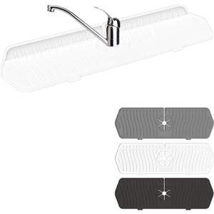 Faucet Guard - 90 Foldable Draining Mat for Kitchen Sink with 2 Drain Ports, White, 17.7"*5.66"