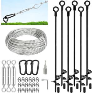 Tinnmao 30 Inch Ground Anchors Heavy Duty, 6 Pcs Screw in Shed Anchor Kit with Galvanized Cable & Turnbuckle, Multi-Use Earth Anchors for Sheds, Trampolines, Gazebo, Swing Sets, Carport