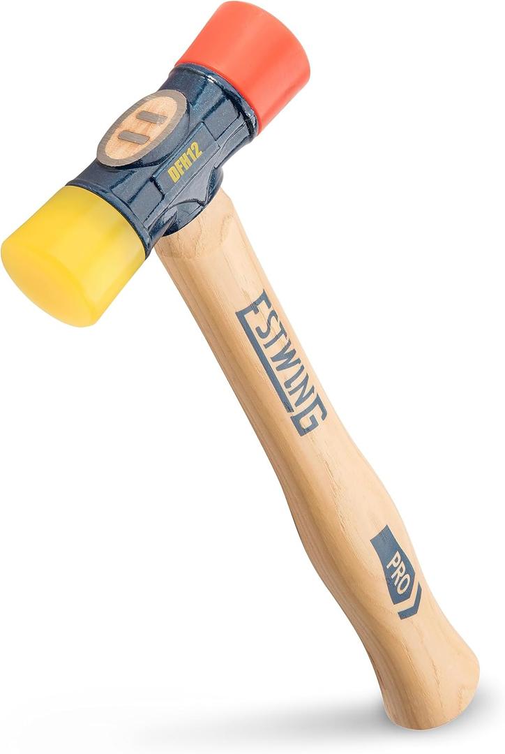 Estwing - DFH-12 Rubber Mallet - 12 oz Double-Face Hammer with Soft/Hard Tips & Hickory Wood Handle - DFH12,Black Red & Yellow (12-Inch)