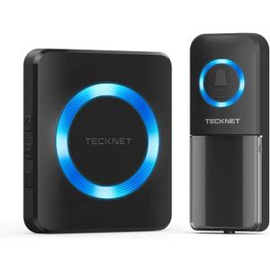 TECKNET Wireless Doorbell, Door Bell 0-120dB, Plug-In Doorbells 1300ft Range, Classroom Doorbell IP65 Waterproof, 60 Chimes & 5 Volume Levels, LED Light for Home Kids Classroom Hearing Impaired, black