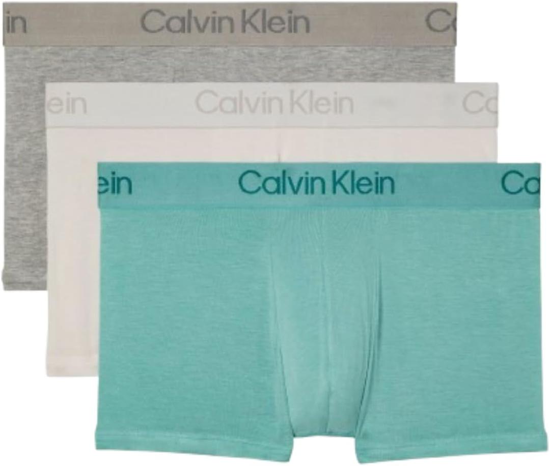 Calvin Klein mens Ultra Soft Modern Modal 3-pack Trunk (Medium, Grey Heather, Chalk, Saltwater Aqua)