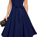 DRESSTELLS Women's Cocktail Dresses, Formal Wedding Guest Modest Church Vintage Tea Party Midi Evening Dress (Large, Navy)