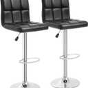 FDW Counter Height Swivel Bar Stools PU Leather Padded with Back,Set of 2 Height Adjustable Counter Stool Barstools Dining Chair,Black