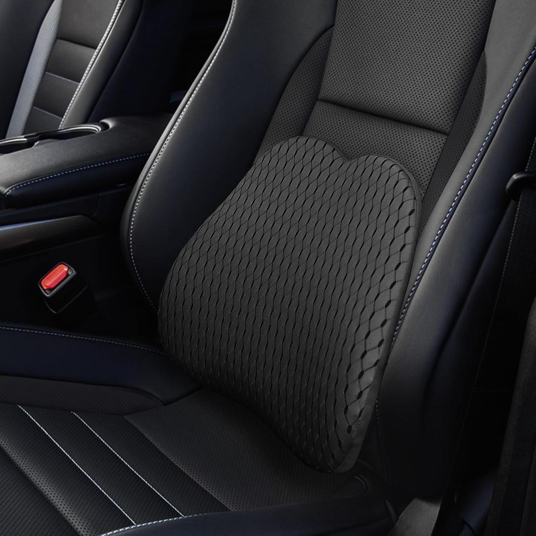 Lumbar Support Pillow for Car and Office Chair, Back Support Pillow for Car Seat, Memory Foam Back Cushion for Low Back Support and Pain Relief (Black)