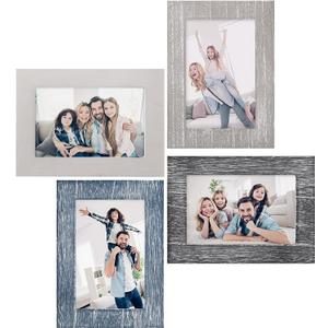 eletecpro 4x6 Picture Frame Set of 4 Wall Decor Wooden Designs with High Definition Glass Table Top & Wall Mount Photo Frame Set for Office Kitchen Gallery (Distressed Farmhouse Style, 4x6 Inches)