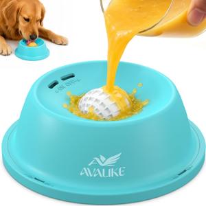 Slow Feeder Dog Bowls, 10oz Dog Lick Bowl for Liquid Treat, Anti-Removal Ball & Jam-Free Rolling, Pet Enrichment Toys, Food-Grade Dish for Medium Large Breeds, Dietary Supplements & Post-Op Care