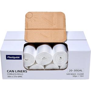20-30 Gallon Trash Can Liners, 500 Count High Density Garbage Bags, 30'' x 37'', Clear, for Outdoor, Bathroom, Office, Recycling, Janitoria, Commercial and Industrial Use