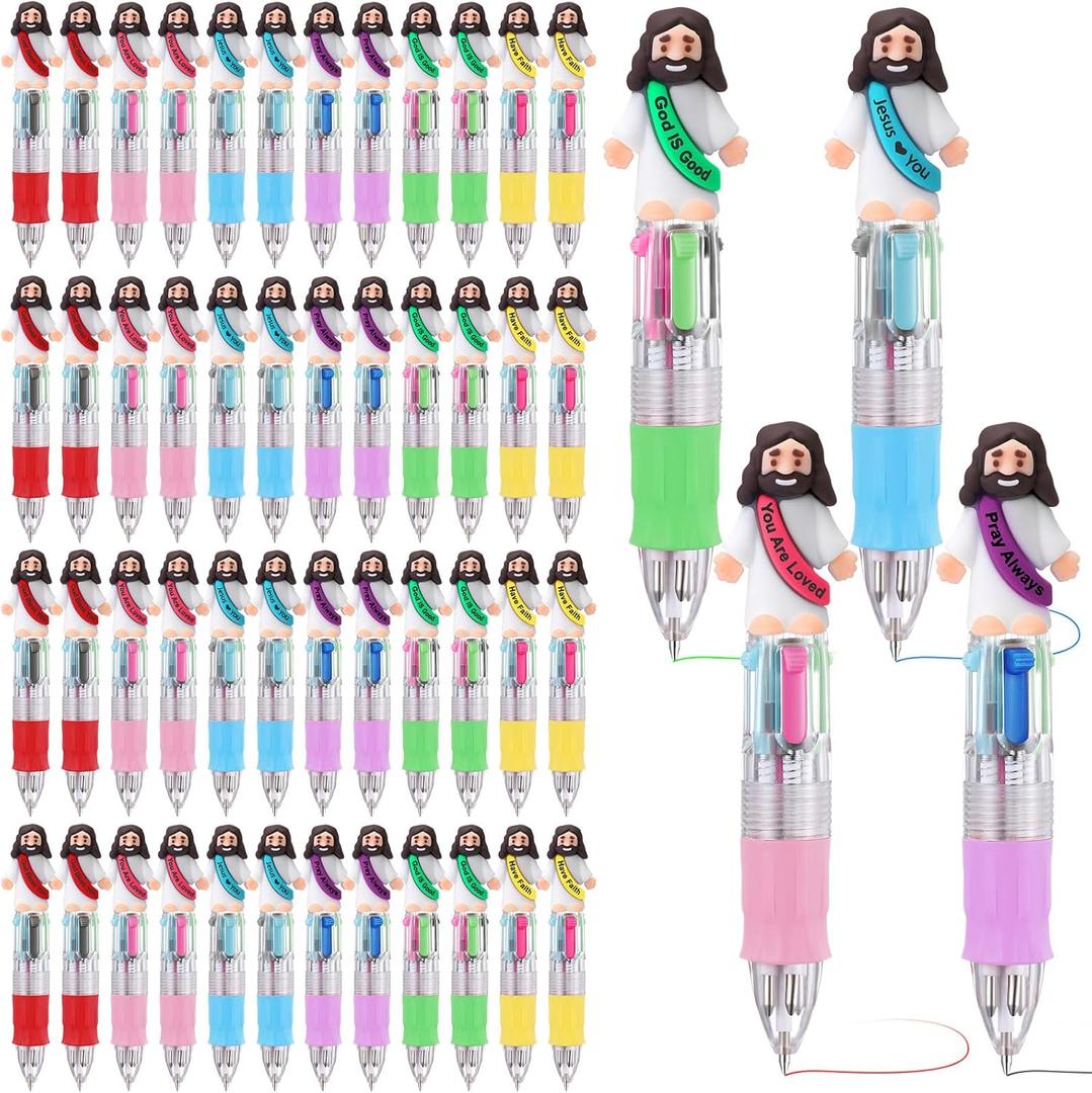 Bememo 100pcs Funny Pens Multi-color in One Cute Christian Ballpoint Pens for Employee Appreciation, Christmas, Party Rewards (Mixed Jesus)