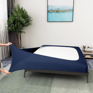 Alyvia Spring Box Spring Cover Full Size - Jersey Knit & Stretchy Wrap Around 4 Sides Bed Skirt for Hotel & Home - Full/Full XL, Navy