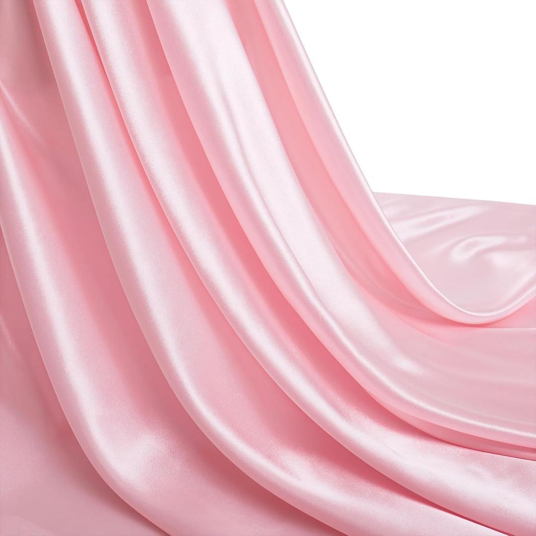 Pink Satin Fabric by The Yard, 55 Inch Wide, Shiny and Soft Charmeuse Satin Fabric for Sewing Wedding Bridal Dress Crafts, 1 Yard