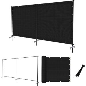 6'x12' Privacy Fence Sets with Iron Poles Outdoor Mesh Shade Net Cover Temporary Fencing Metal Fence with Ground Spikes for Patio Backyard Chicken Graden Pool, Black