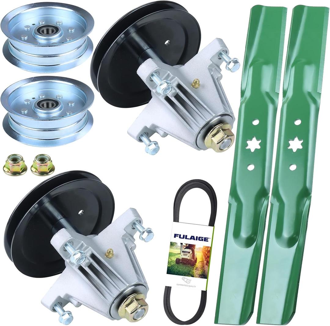 2 Pack 918-06991 Spindle Assembly with 756-05034A Pulley 942-04308 Blades 954-04060C Belt Replaces 918 06991 618-06991 for Huskee LT4200 Craftsman T110 Troy Bilt Pony 42 Inch Deck Rebuild Kit