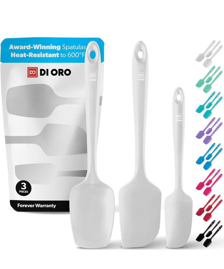 DI ORO Silicone Spatula Set - Rubber Kitchen Spatulas for Baking, Cooking, & Mixing - 600°F Heat-Resistant & BPA Free Silicone Scraper Spatulas for Nonstick Cookware - Dishwasher Safe (3pc, Stone)