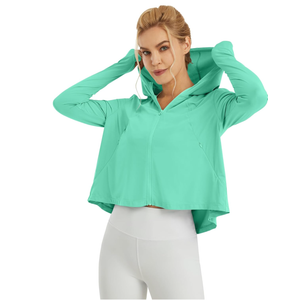 Womens UPF 50+ Sun Protection Hoodie Shirts Lightweight Quick Dry Long Sleeve Zip Jacket with Pocket Hiking Outdoor,Mint Green, Large