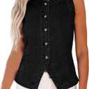 luvamia Denim Vest for Women Sleeveless Strechy Jean Vest Top Button Down Crewneck Casual Summer Western Waistcoat (Blue, S)