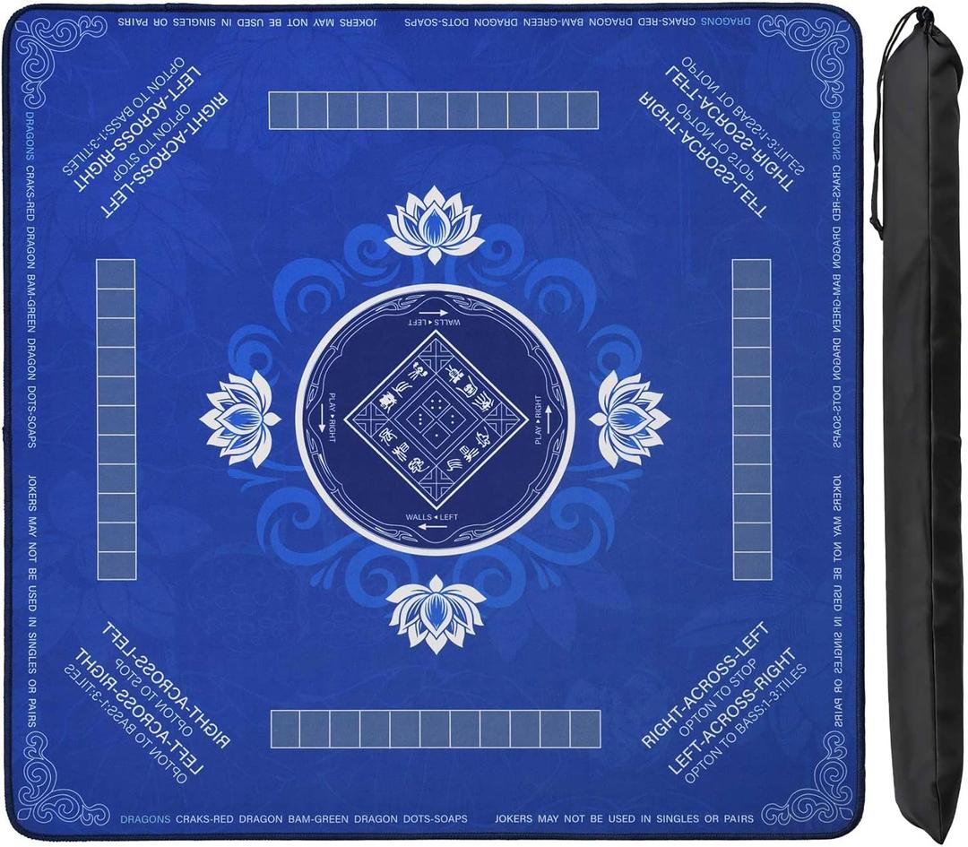 Mahjong Mat for Table 31.5"x31.5" Noise Reduction Mahjong Mat with Rules, Non Slip Game Table Cover for Mahjong, Poker, Board, Card, Tile Games