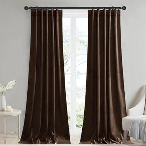 StangH Back Tab Brown Velvet Curtains - 90 inches Room Darkening Curtains for Living Room, Super Soft Window Treatment Rustic Drapes/Panels for Sliding Door/Laundry, W42x L90, Set of 2