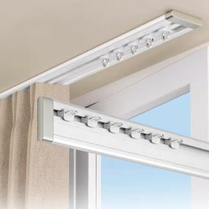 Ultra-thin Curtain Track, Aluminum Ceiling Curtain Rail System No Drill Self Adhesive Curtain Tracks Wall Mount, Silent Sliding Rail for Windows Easy Installation with Screws 8.9ft (2.7m)