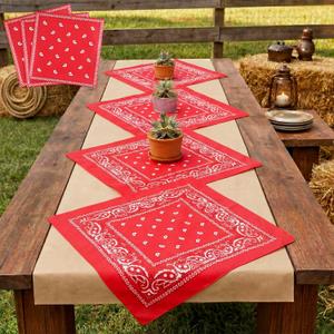 Breling 3 Pcs Red Western Bandana Table Runner 31 x 99 Inch Cowgirl First Rodeo Table Cloth Paisley Wild West Cowboy Western Party Supplies for Cowboy Themed Party Decorations