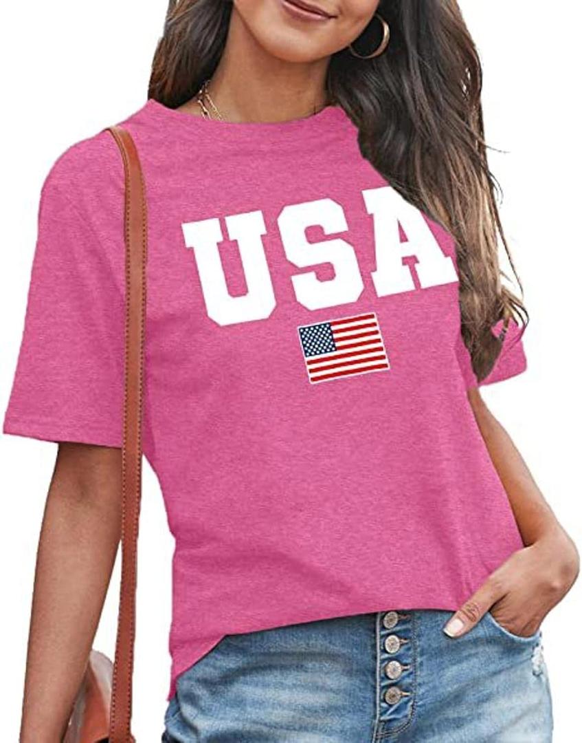 4th of July Shirts Toddler Boys Girls American Flag USA T-Shirt Kids Patriotic Tee Tops (Pink) Medium