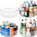 Yieach 4 Pack 12" W Clear Acrylic Lazy Susan Turntable for Cabinet, Refrigerator, Pantry and Kitchen - with Handle - Large Fridge Sauce Condiment Turn Table Organizer, Spinning Round Spice Rack Carousel
