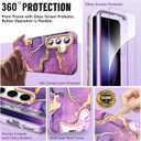 SHEDEER for Samsung Galaxy S24 Case with Glitter Camera Protector & Screen Protector, Samsung S24 Case Chic Anti-Yellowing Pattern, Shockproof Drop Protection Phone Cover S24 6.2'', Crystal Purple