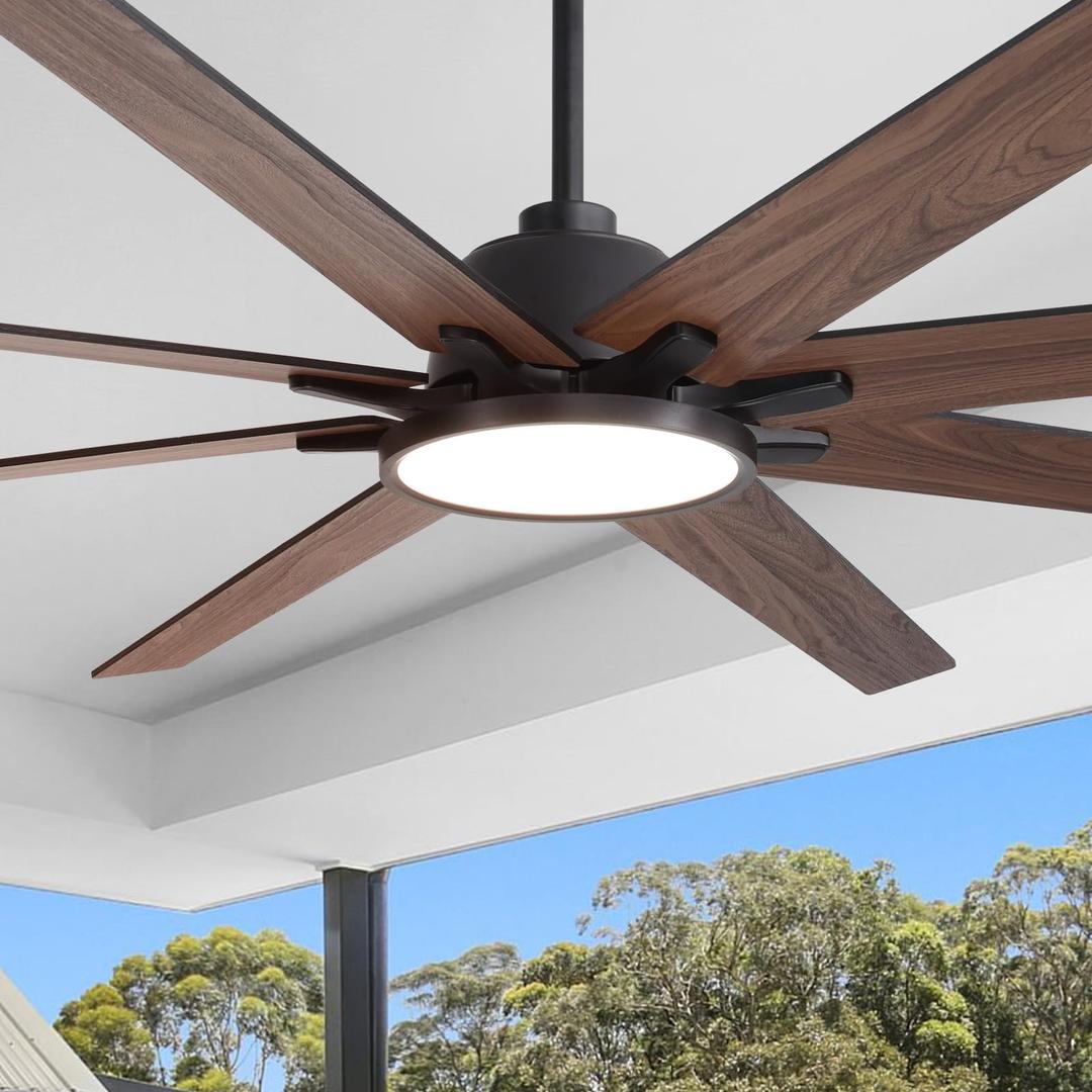 Nuoqiso 84 Inch Black Ceiling Fans with Lights, Reversible Quiet DC Motor, Modern Ceiling Fan with Light and Remote Control, Energy Efficient Indoor/Outdoor Use, Matte Black