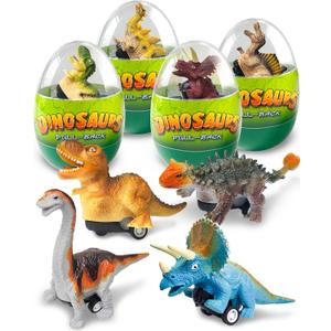Tonberless 4 Pack Dinosaur Pull Back Cars, Toddler Easter Basket Stuffers Gifts Party Favors, Prefilled Easter Eggs Fillers with Toys Inside Filled for Kids Teens Boys Girls