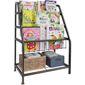 Aboxoo Kids Bookshelf Todder Freestanding for Children Room 18 inches Small Toddler Bookcase Toy Organizer Play Black Stable Bookcase Bookstore Library Book Unit Storage for Small Place, Black