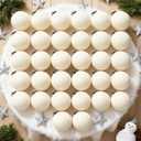 32 Pcs Velvet Christmas Tree Ornaments Balls with Velvet Ribbon Christmas Tree Hanging Decorations Neutral Flocked Balls Bulk for Xmas Home Indoor (White)