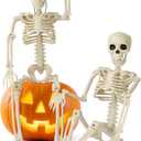 2 Pack Halloween Skeleton Decorations,15.7" Spooky Full Body Mini Skeleton with Movable Posable Bones,Spooky Skeleton for Halloween Party Decor,Yard Graveyard Haunted House Props