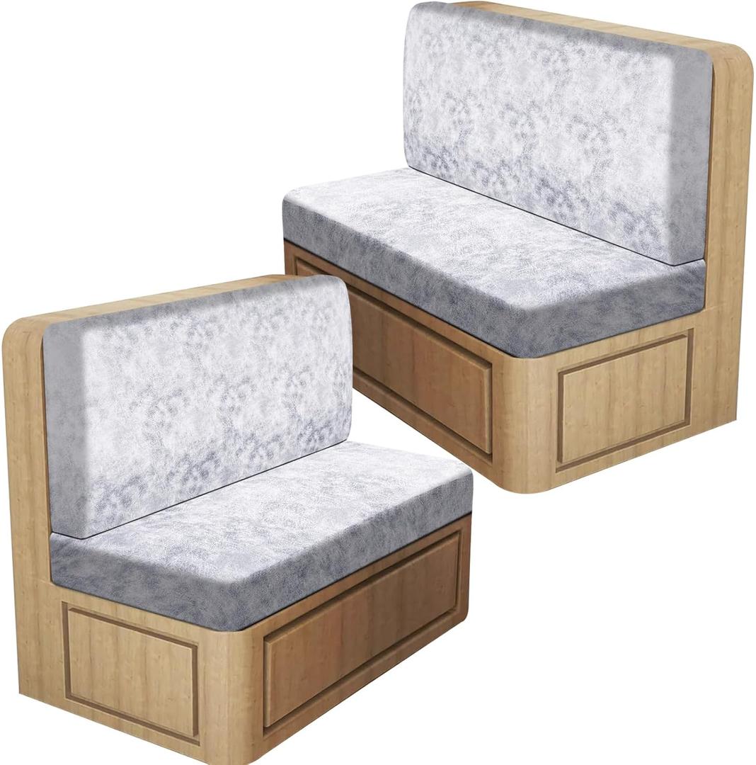 Leather Look RV Dinette Cushion Covers, Stretch Camper Cushion Slipcovers for Travel Trailer Couch RV Booth Seat, Replacement Camper Sofa Chair Protector (2 Backrest Cover & 2 Bench Cover,White)
