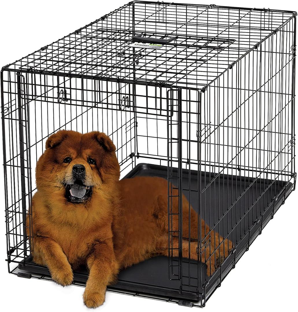 MidWest Homes for Pets Intermediate Ovation Single Door Folding Dog Crate, 36-Inches, Space-Saving Patented Up & Away Door, Leak-Proof Pan, Divider Panel, Black (37.3"L x 23.0"W x 25.0"H)