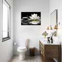 CCWACPP Zen Canvas Wall Art White Lotus Bloom in Water Picture Flowers Stone Spa Painting for Yoga Meditation Room Bathroom Prints Wall Decor Frame (Zen - 2, 24x36inch)