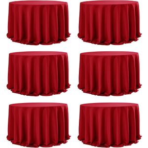 6-Pack Red Round Tablecloths, 132 Inches, Stain-Resistant Polyester for 6-8 Ft Round Tables - Washable Table Covers for Weddings, Banquets, Birthday Parties, Events