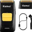 KEMEI Foil Shaver Double Electric Shaver for Men, Professional Electric Razors Head Shaver for Bald Men, Barber Supplies Cordless Rechargeable (Black)