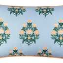 Coastal Indoor Outdoor Lumbar Pillow Cover ONLY, 12"x20" Water Repellent for Couch, Patio, Backyard, Baby Blue Orange Floral with Piping