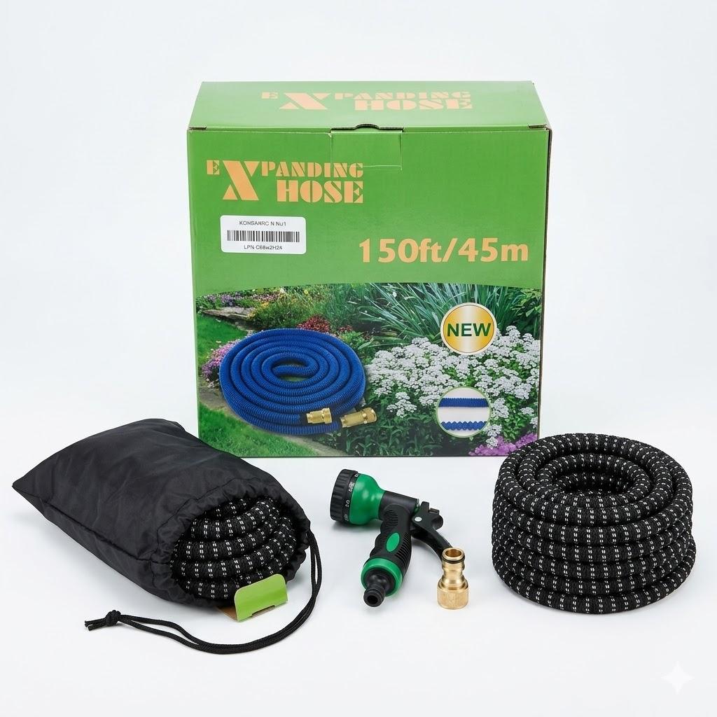 Garden Hose 150 ft Expandable Water Hose with 3/4" Solid Brass Fittings Leak-Proof Retractable Hose 10 Functional Spray Hose Nozzle,Flexible Hose Pipe for Garden,Car Wash,Watering,Dark Black