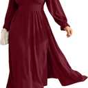 RWJ Plus Size Wedding Guest Dress for Women Deep V Neck Long Sleeve High Waist Slit Formal Cocktail Party Fall Maxi Dresses (XX-Large Plus, Wine Red)