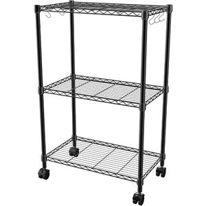 Storage Shelves,Shelf Adjustable Wire Shelving Unit,Sturdy Steel Metal Shelves Heavy Duty Shelving Rolling Cart with Casters for Garage,Kitchen,Living Room,Bathroom, 24L X 14W X 35.5H .3Tier Black