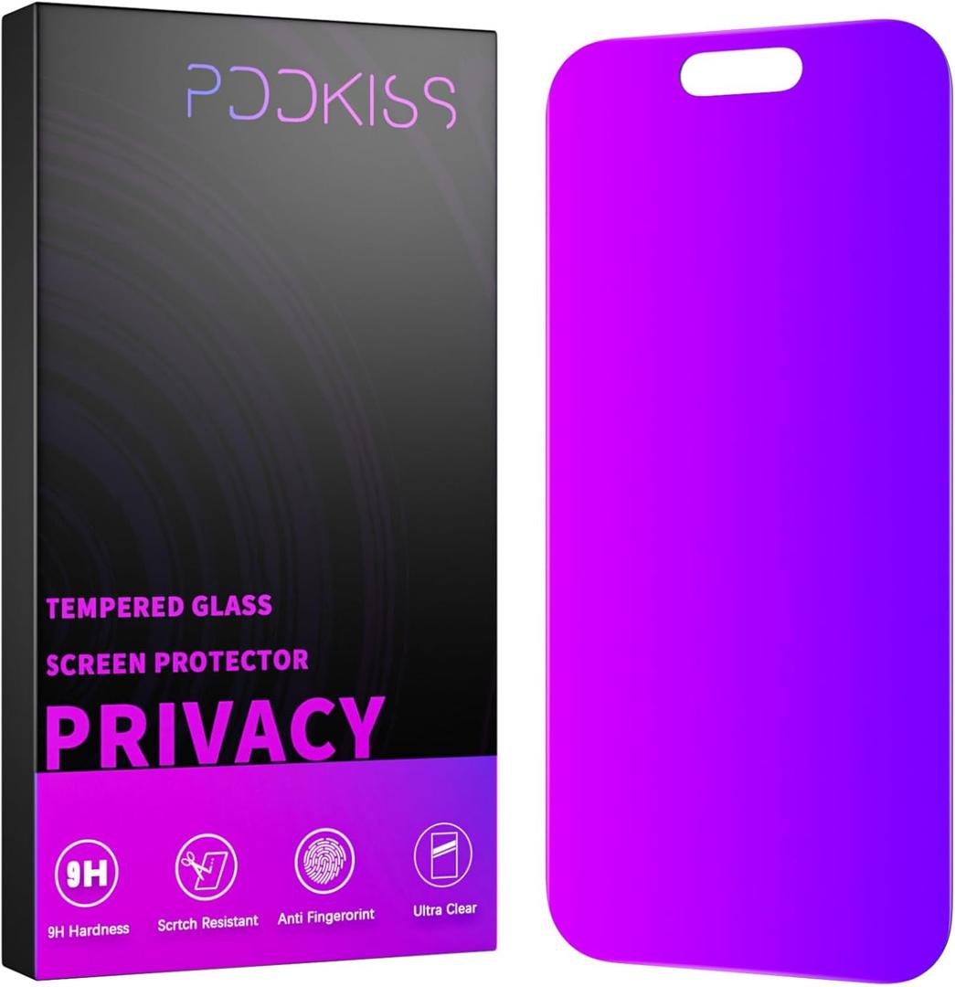 PDDKISS Compatible for iPhone 16 Pro Privacy Screen Protector Tempered Glass 6.3 Inch, Purple Gradient Anti Spy Anti Blue Light HD Easy Installation