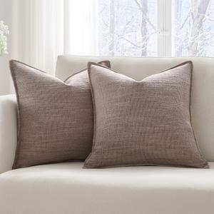 Meekio Set of 2 Taupe Brown Pillow Covers 18x18, Linen Look Throw Pillow Covers with Flange Edge for Sofa Couch Living Dcor, Taupe Brown 
