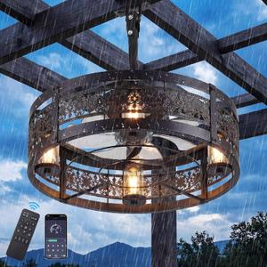 20" Matte Black Outdoor Ceiling Fan with Lights, Plug-in Enclosed Gazebo Fan, Remote Control, Reversible DC Motor for Porch, Deck & Balcony